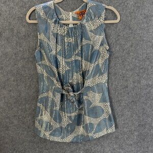 Tory Burch Leaf Patterned Sleeveless Blouse